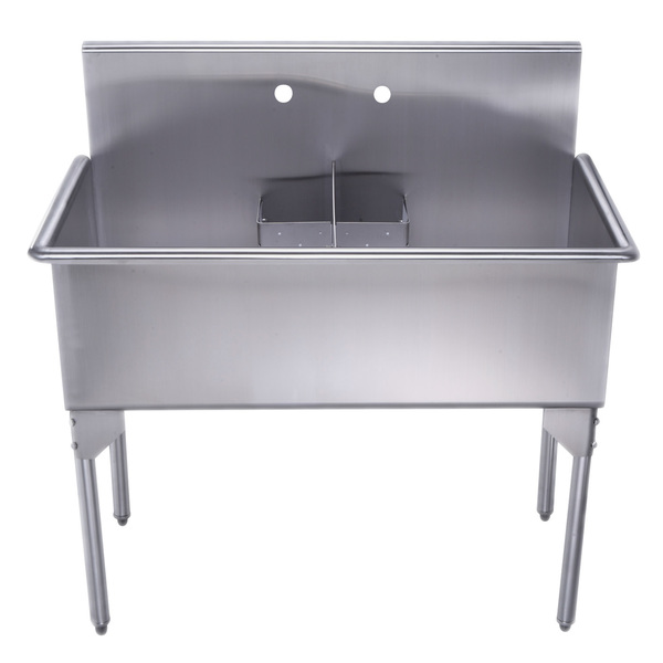 Whitehaus Brushed SS Dbl Bowl Commerical Freestanding Utility Sink, Brushed SS WHLSDB4020-NP